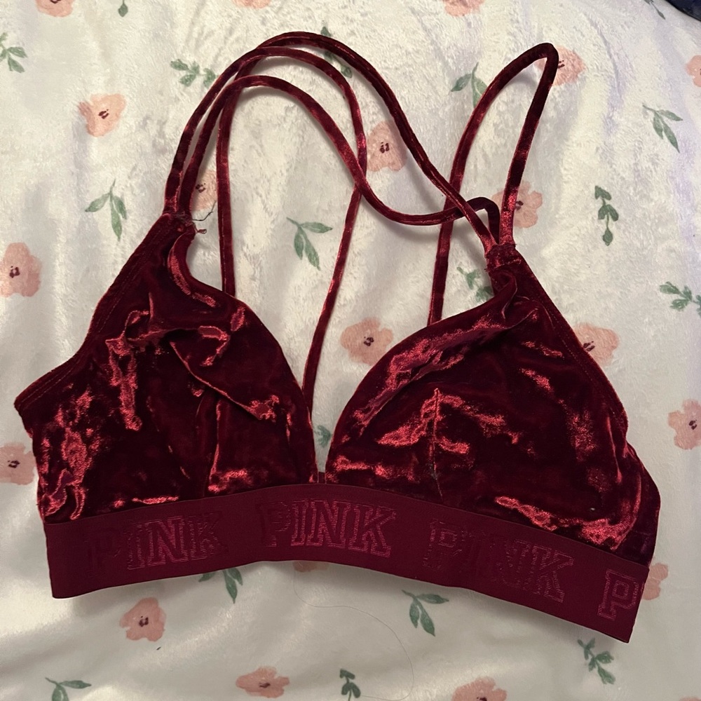 Victoria’s Secret pink burgundy velvet bralette medium